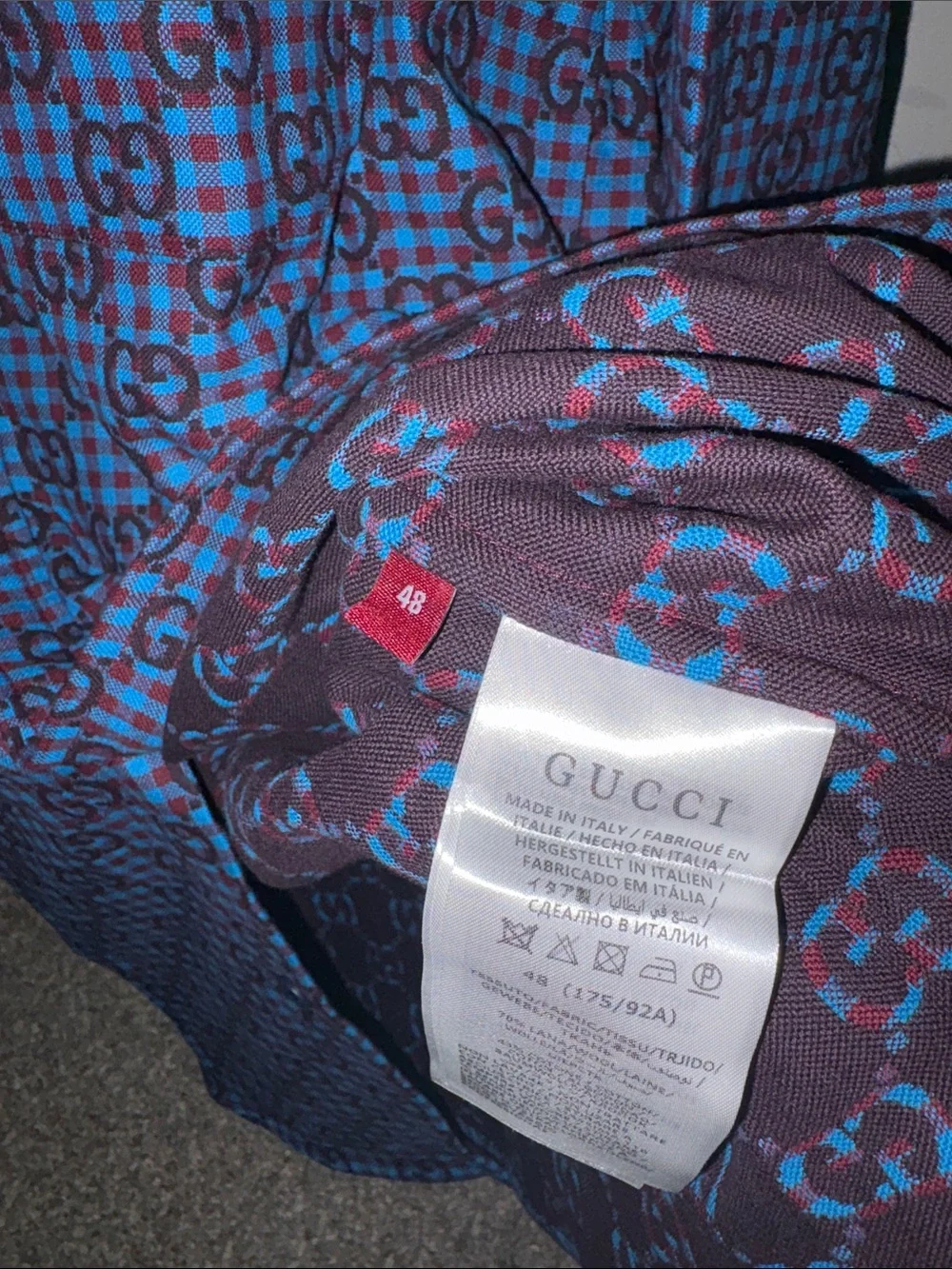 Gucci Men’s Blue Logo-Print Dress Shirt with Navy Collar